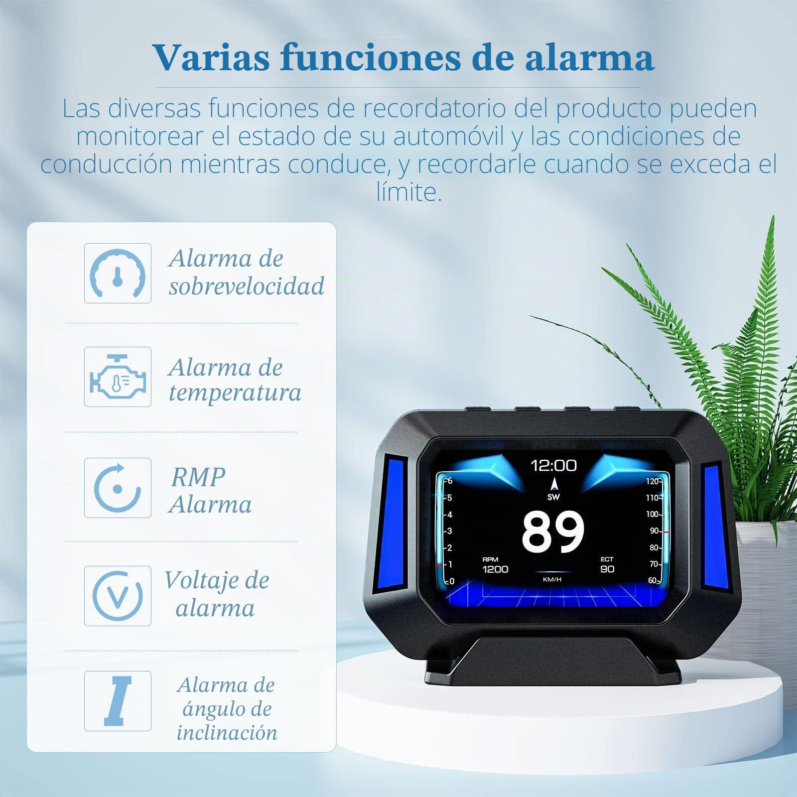 Pantalla frontal del coche, velocímetro, medidor de pendiente, monitoreo del ángulo de conducción del coche, adecuado para todos los coches