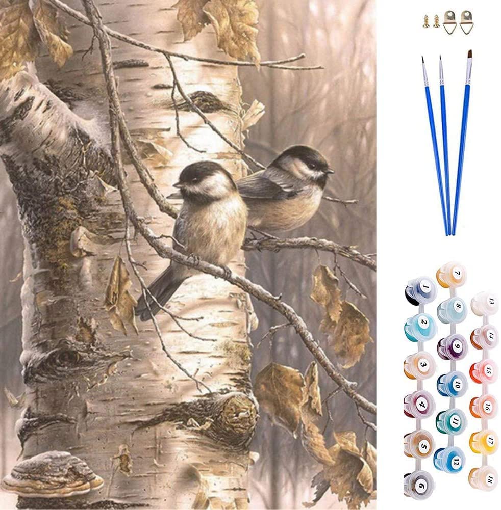 ABEUTY DIY Paint by Numbers for Adults, Birds on the Tree 16x20 inches Number Painting Art Therapy