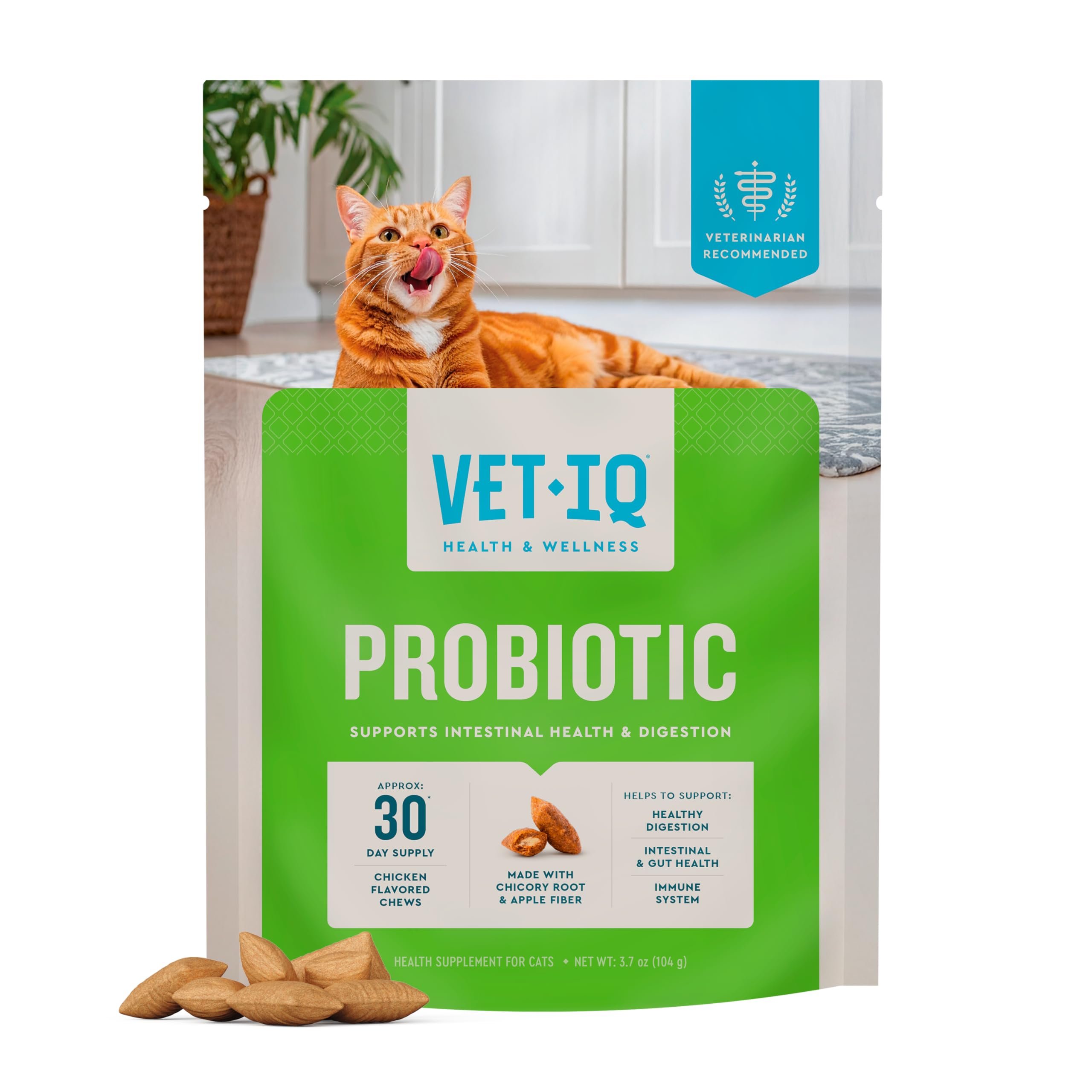 VetIQ Cat Probiotics Supplement – Probiotic, Prebiotic & Postbiotic Cat Supplements, Digestive & Gut Health Support, Constipation & Diarrhea Relief, Chicken Flavored, 3.7 oz