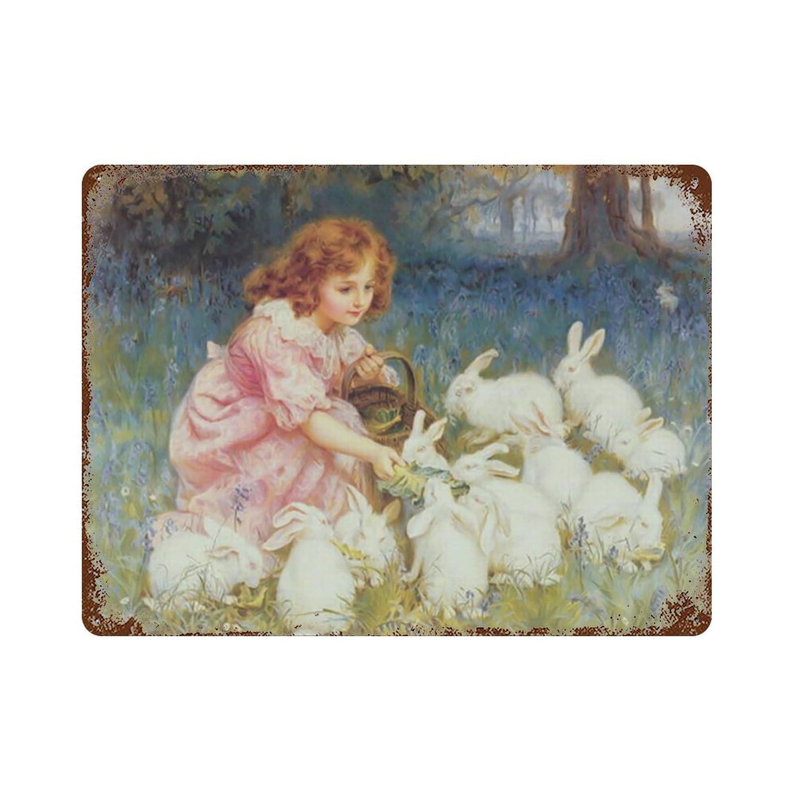 xiaoxiaoshen Nursery Girl Room, Vintage, Rabbit Painting, Bunny Animal Wall Decor Art Metal Tin Poster Modern Home Decor Art Home Bar Shop Decorations Vintage Sign 30x40cm