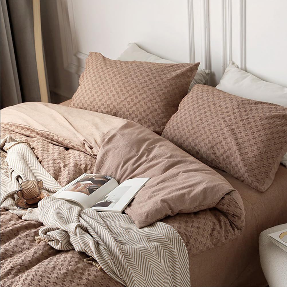 Parure de lit pour lit simple de qualite hoteliere teinte marron 021