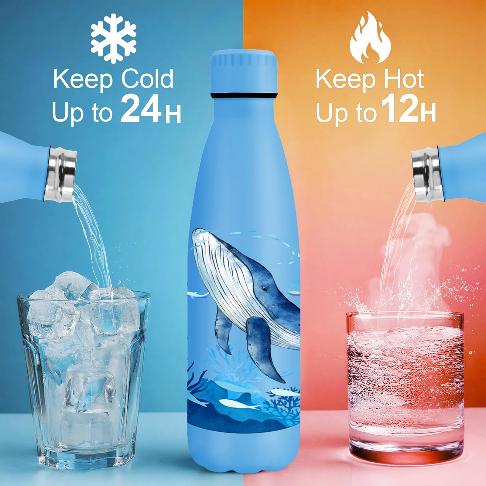 KollyKolla Bottiglia Termica 500ml, Borraccia Termica Bambini, Borraccia Personalizzata, Bottiglia Acciaio Inox, senza BPA, a Prova di Perdite, per Scuola, Sport, Ciclismo, Palestra, Campeggio