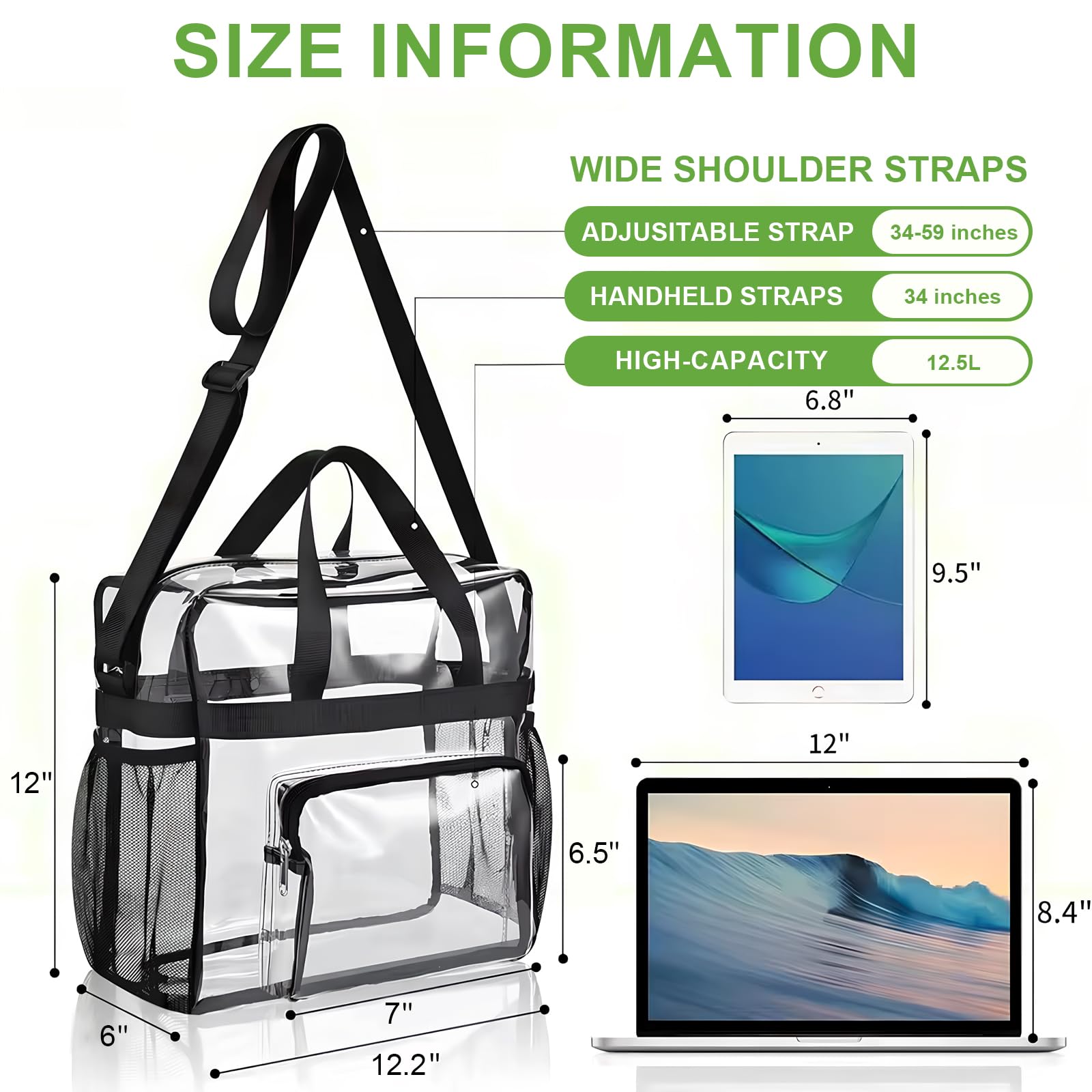 Sac Fourre-Tout Transparent en PVC Clear Bag 31 x 30 x 15 cm