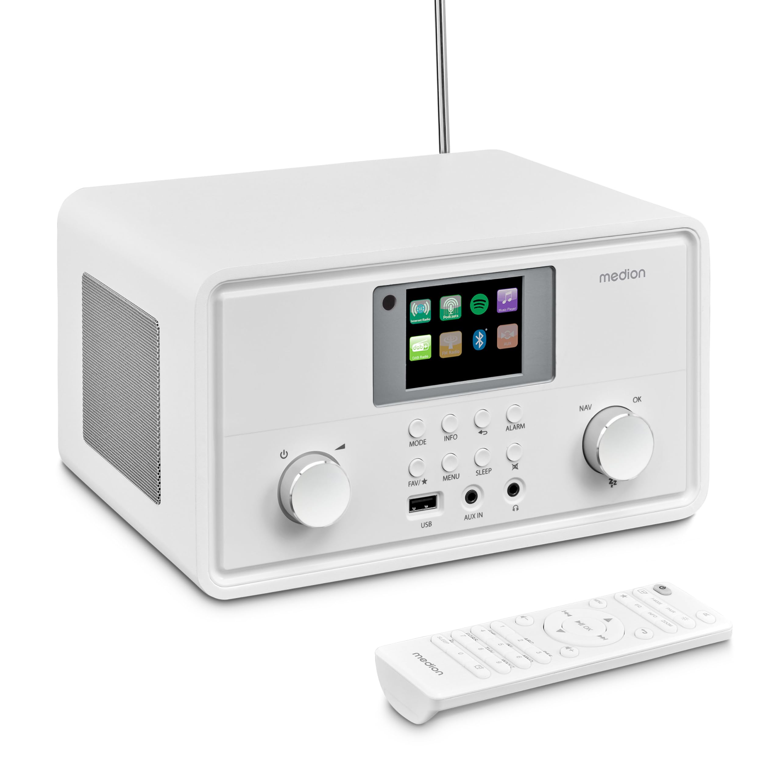 MEDION P85027 Radio por Internet (Dab Plus, Radio FM, Spotify Connect, WLAN, Bluetooth, Streaming, Ecualizador, Pantalla en Color, USB, AUX, Despertador, Función de repetición