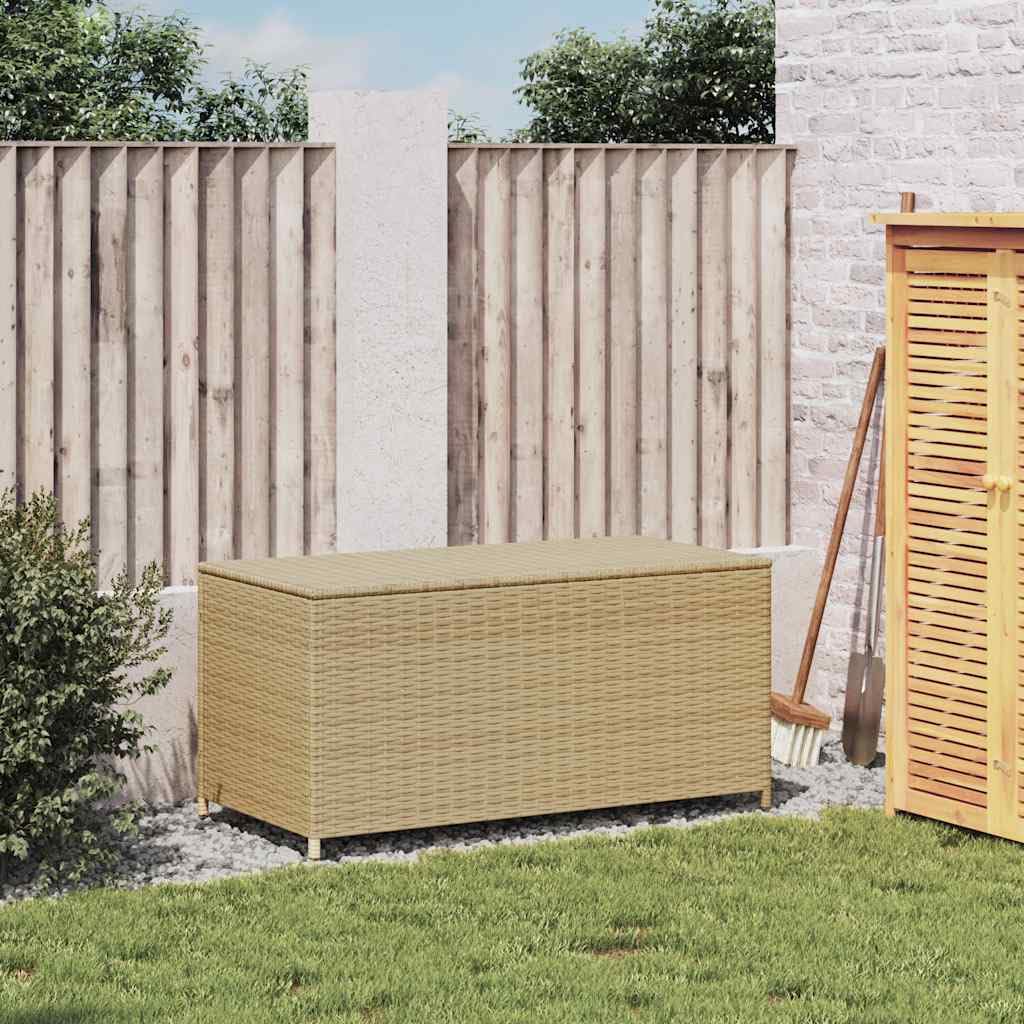 Baule da giardino beige, 190 l, in polyrattan | Borsa interna impermeabile, molla a gas, telaio in acciaio verniciato a polvere, per cuscini e giocattoli