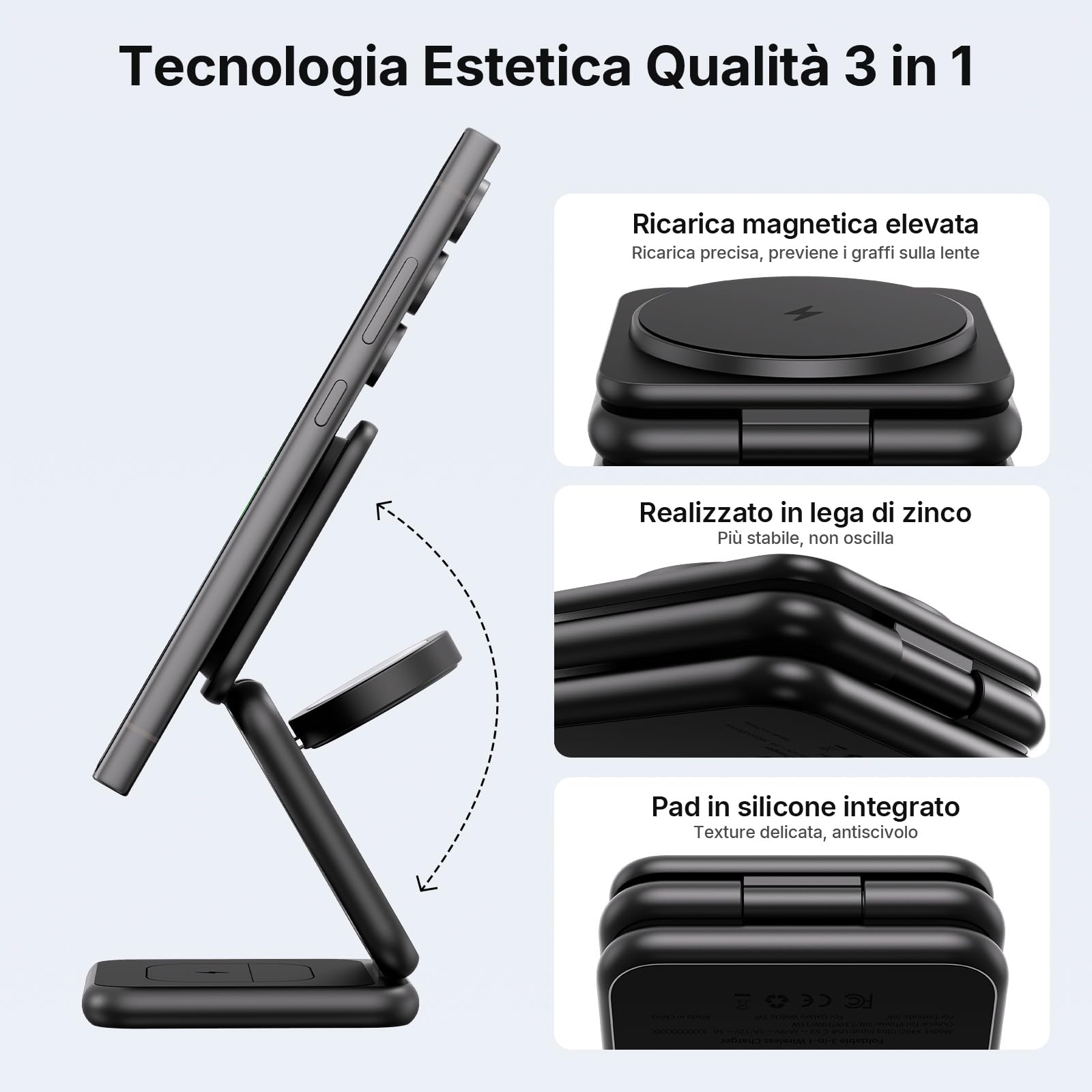 KU XIU 3 in 1 Magnetico Caricatore Wireless per Samsung | Pieghevole Stazione di Ricarica per Samsung S26 S25 Ultra Caricabatterie Wireless per Galaxy Watch Ultra 7 6 5 4 Galaxy Buds