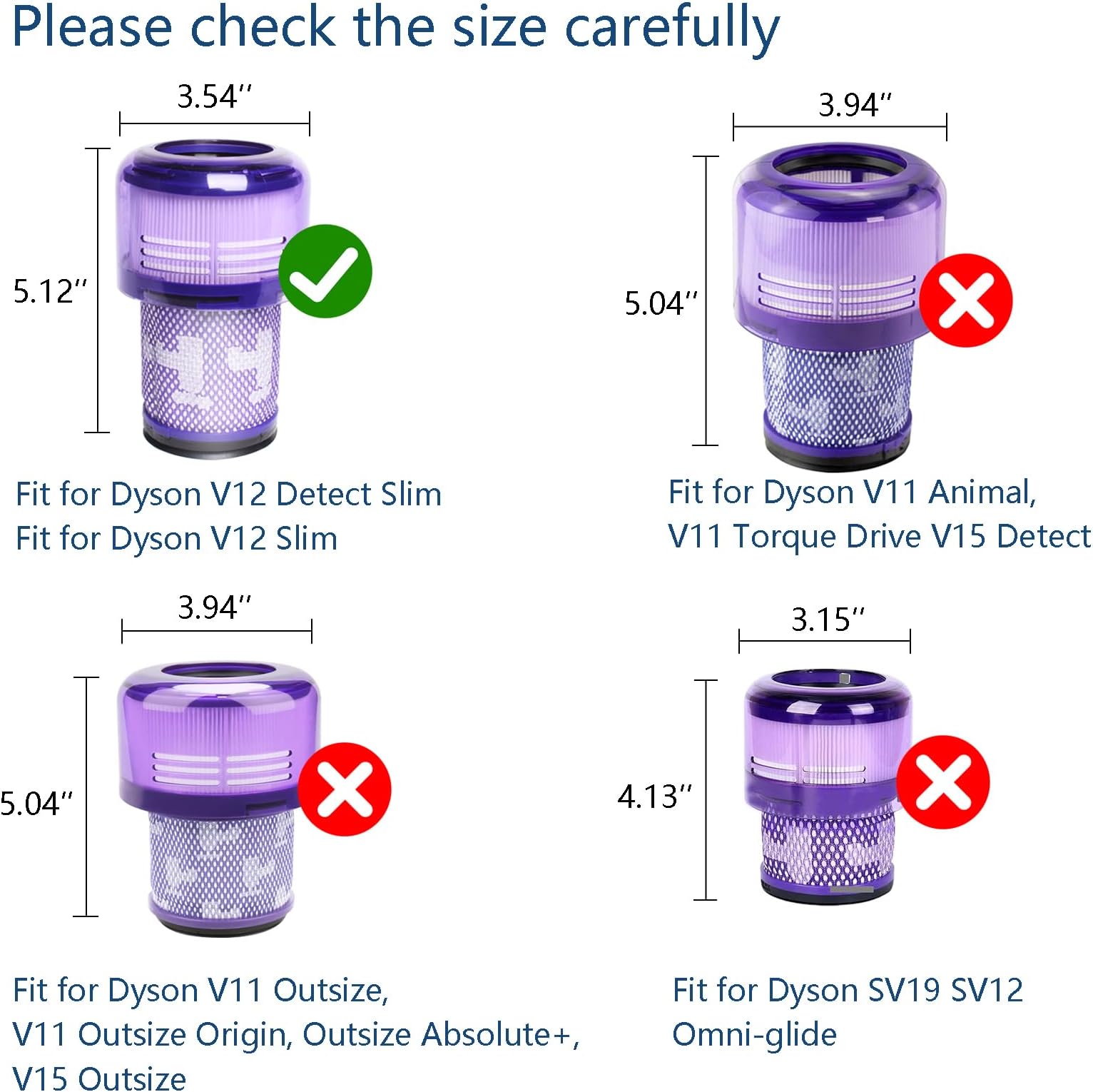 4-PACK Filter Replacements for Dyson V12 Detect Slim Cordless Vacuum and V12 Slim Vacuums - Comparable to Part 971517-01 (Excludes SV12 & V15 Vacuum Models)