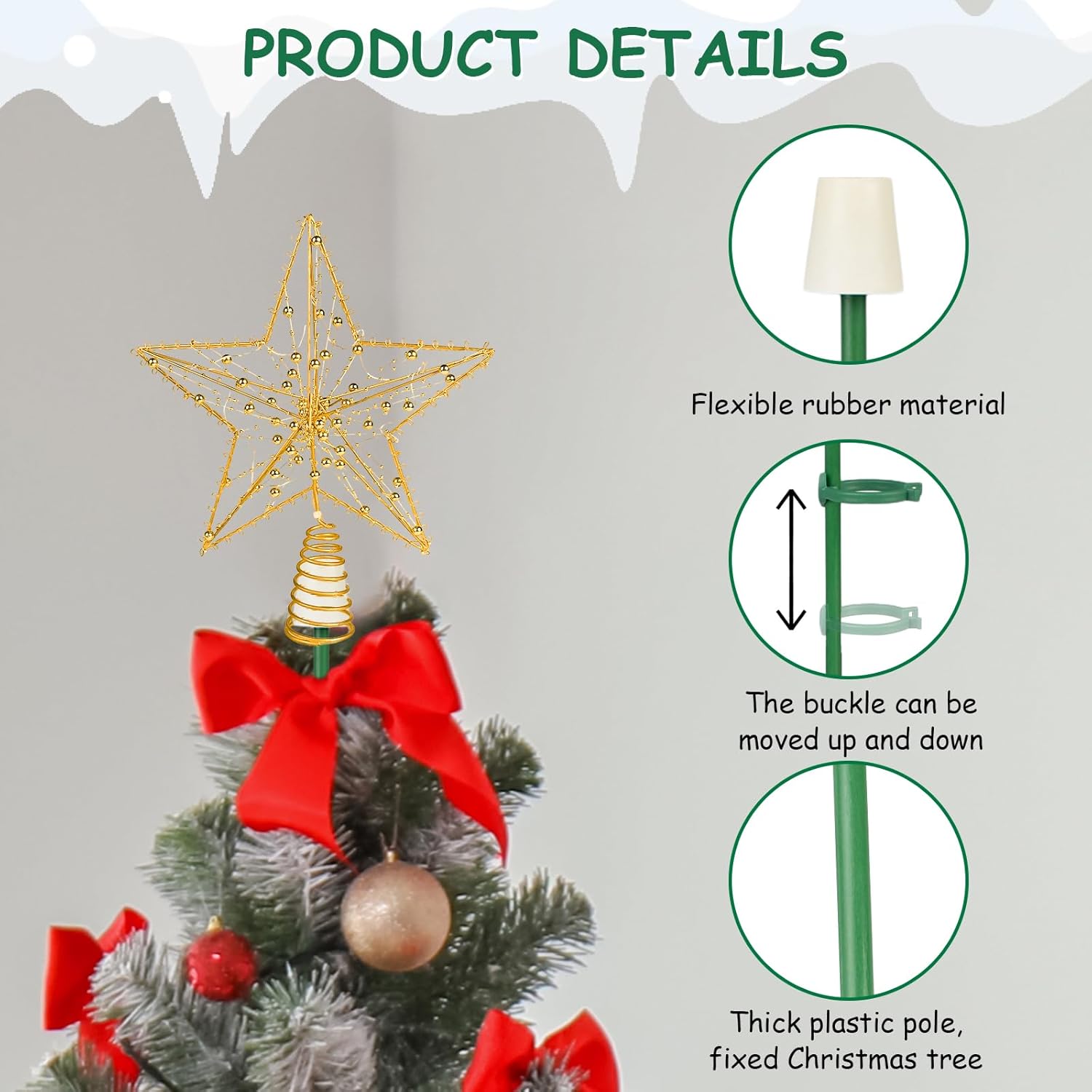 3 Sets Christmas Tree Topper Holder, Flat Wide Base Tree Topper Holder and Stabilizer, Universal Plastic Support Rod Adjustable Tree Toppers Stand for Halloween Treetop Star Angel Snowman Ornaments - Image 4