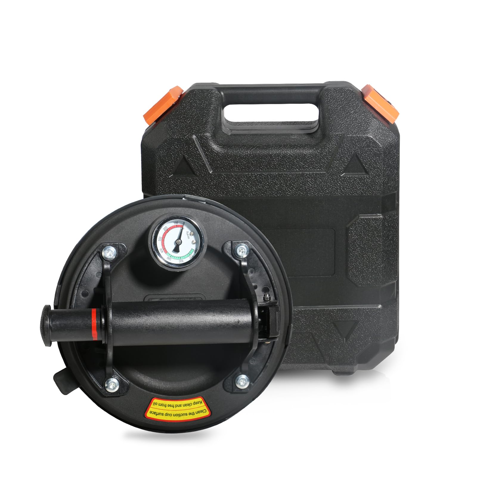 8 Inch Glass Suction Cup to Lift Large Glass and Tile 500lbs, Handheld Vacuum Lifting Heavy Duty Handling Tool with Pressure Gauge for Tiles, Windows, Windshield Replacement, Move Furniture