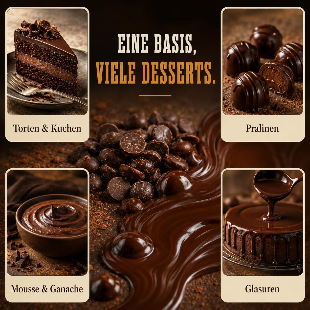 GiDeli Dunkle Schokoladenkuvertüre 70% Drops 2x5kg - Professionelle Zartbitterschokolade zum Temperieren - Kakao aus Ghana - Fließfähigkeit 45 - Ideal für Torten, Pralinen & Ganache