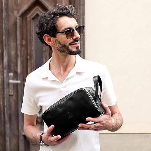 Vista 2 de Time Resistance Neceser de piel para cosméticos italiano con clase Dopp Kit Negro