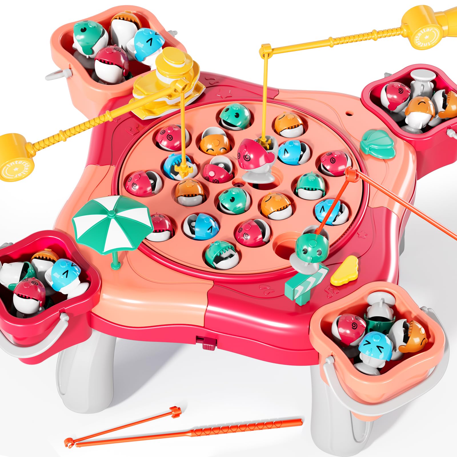 Magnetic Fishing Game Toys, Rotating Board Game with Music Including 48 Fishes and 8 Fishing Poles, Party Game Toys for Kids Age 4 5 6 7 8 and Up