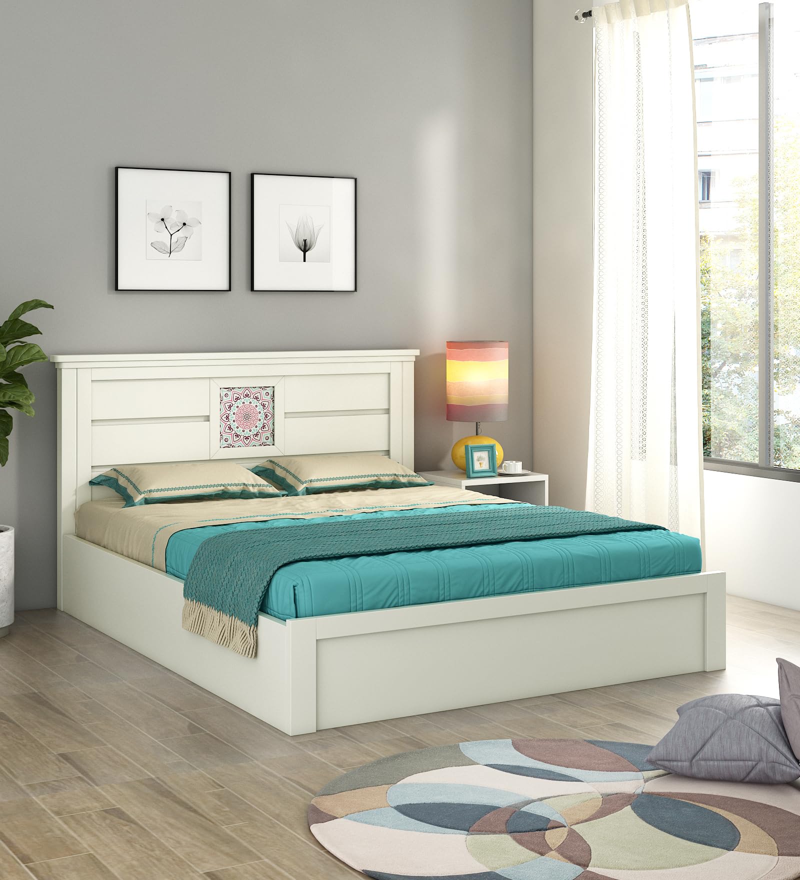 Spacewood Brayan Bed | King Size (78 X 72) Engineered Wood Bed with Box Storage| 3 Year Warranty | Modern Design | Kingston White-image-31