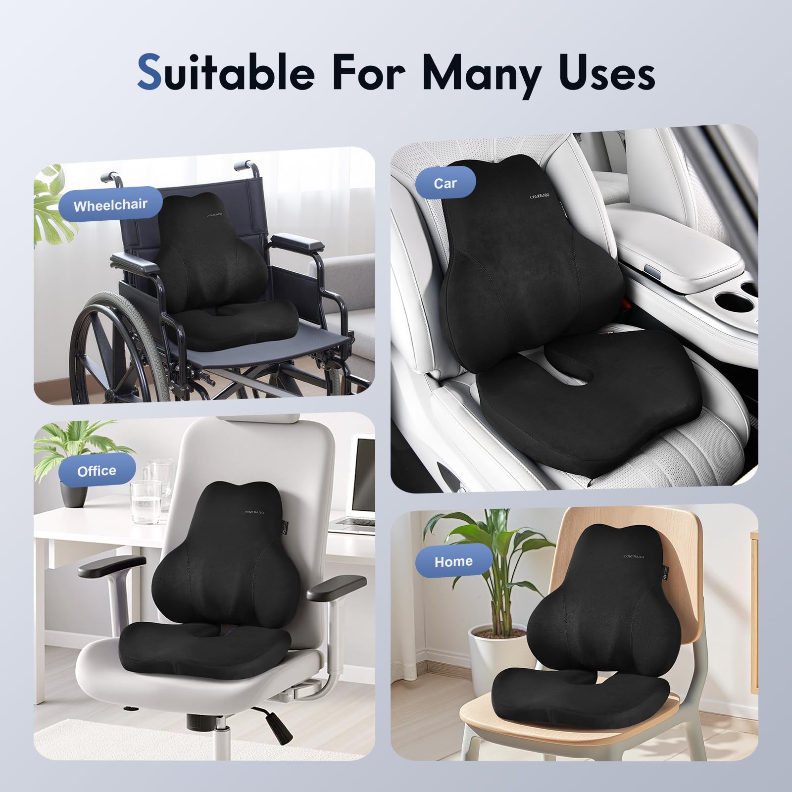 Coverado Memory Foam Car Seat Cushion and Lumbar Support Pillow for Car Ergonomic Office Chair Cushion for Lower — view 5