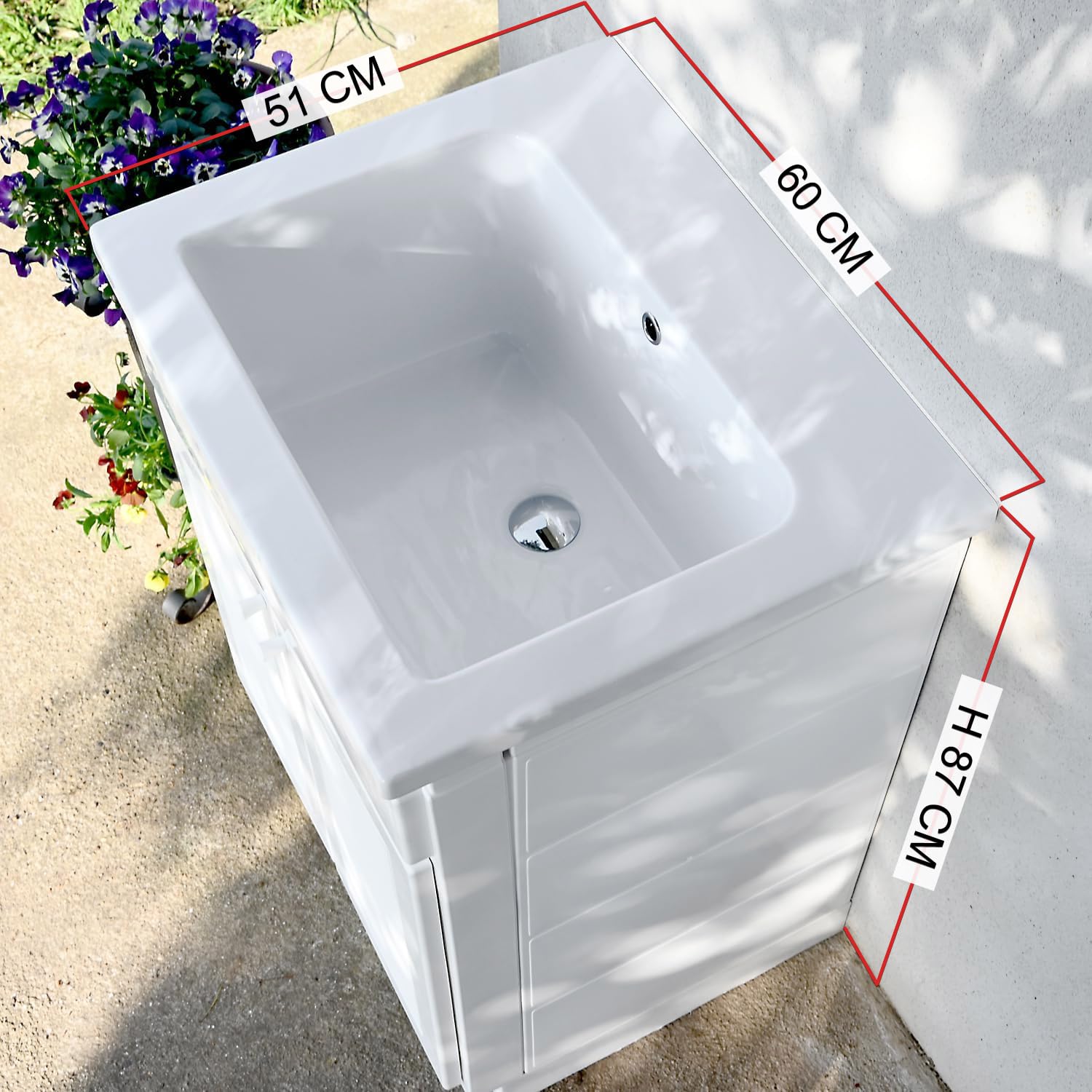 Lavatoio da Esterno con Mobiletto 60x50 YORK PLUS – Vasca in Ceramica Profonda 25 cm + Mobile in Resina – Made in Italy – Ideale per Giardino, Garage, Mare – Jo-Bagno.it