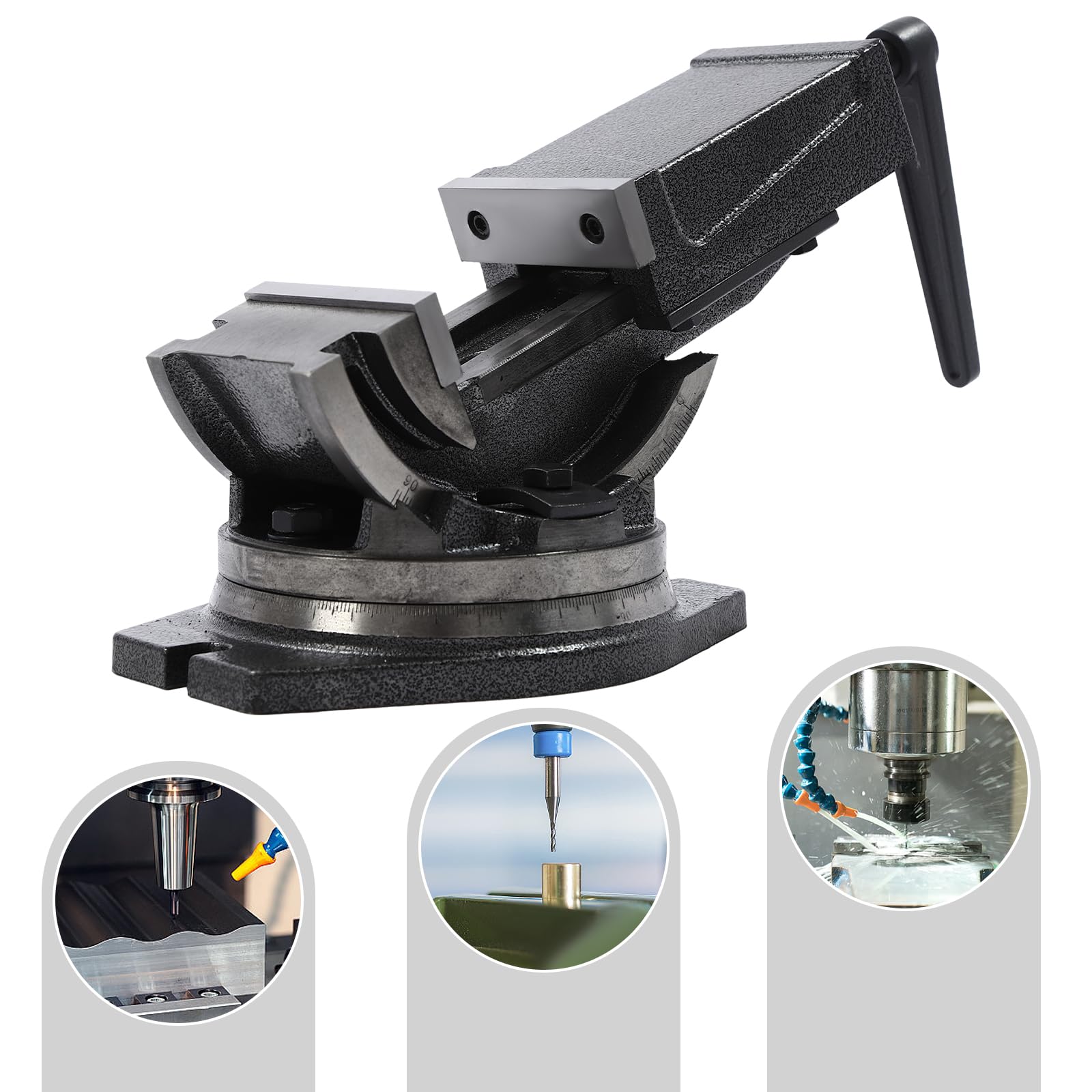 Imadło maszynowe, 2 osie, imadło do wiertarki z żeliwa, maks. szerokość zacisku: 75 mm, szerokość szczęk: 100 mm, obracany o 360°, kąt nachylenia 90°, stół roboczy do stołu krzyżowego, stół frezarski