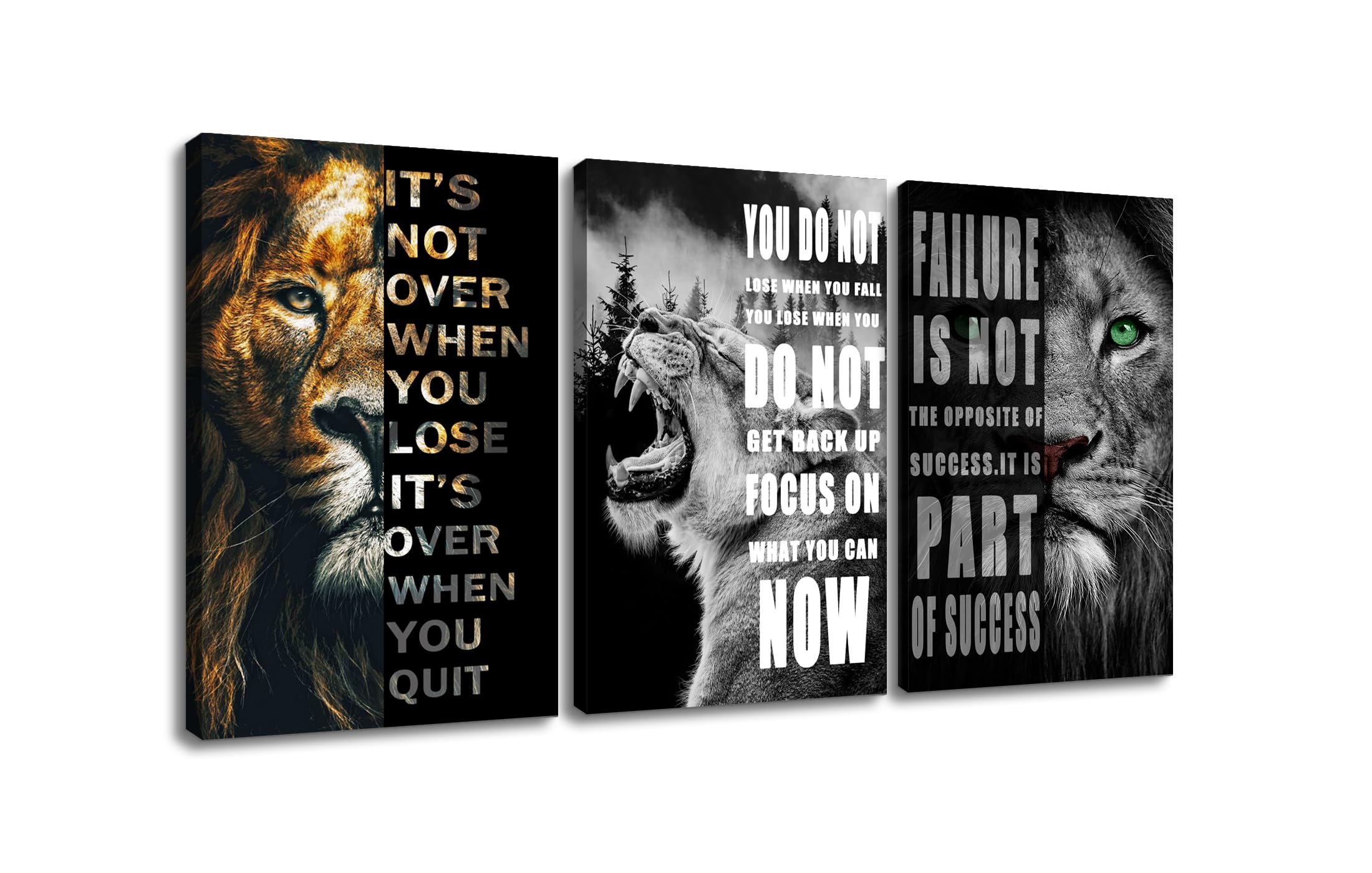 leopard Lion Canvas Wall Art Inspirational Quotes Poster and Print Inspiring 3 Panel Motivational Animal Picture Artwork for Living Room Bedroom