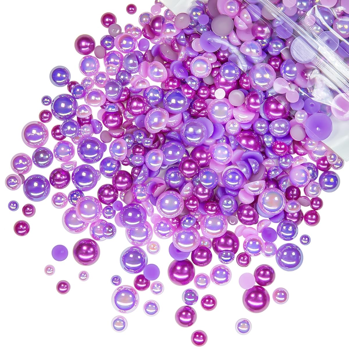 qiipii 51g Half Round Pearls for Crafting Amethyst Spark Purple Violet Set Colorful 4-10mm Mix Sizes Flatback Beads Charms for Nails Face Eyes Makeup Tumblers Bottles DIY Crafts Clothes Shoes Phones-image-25