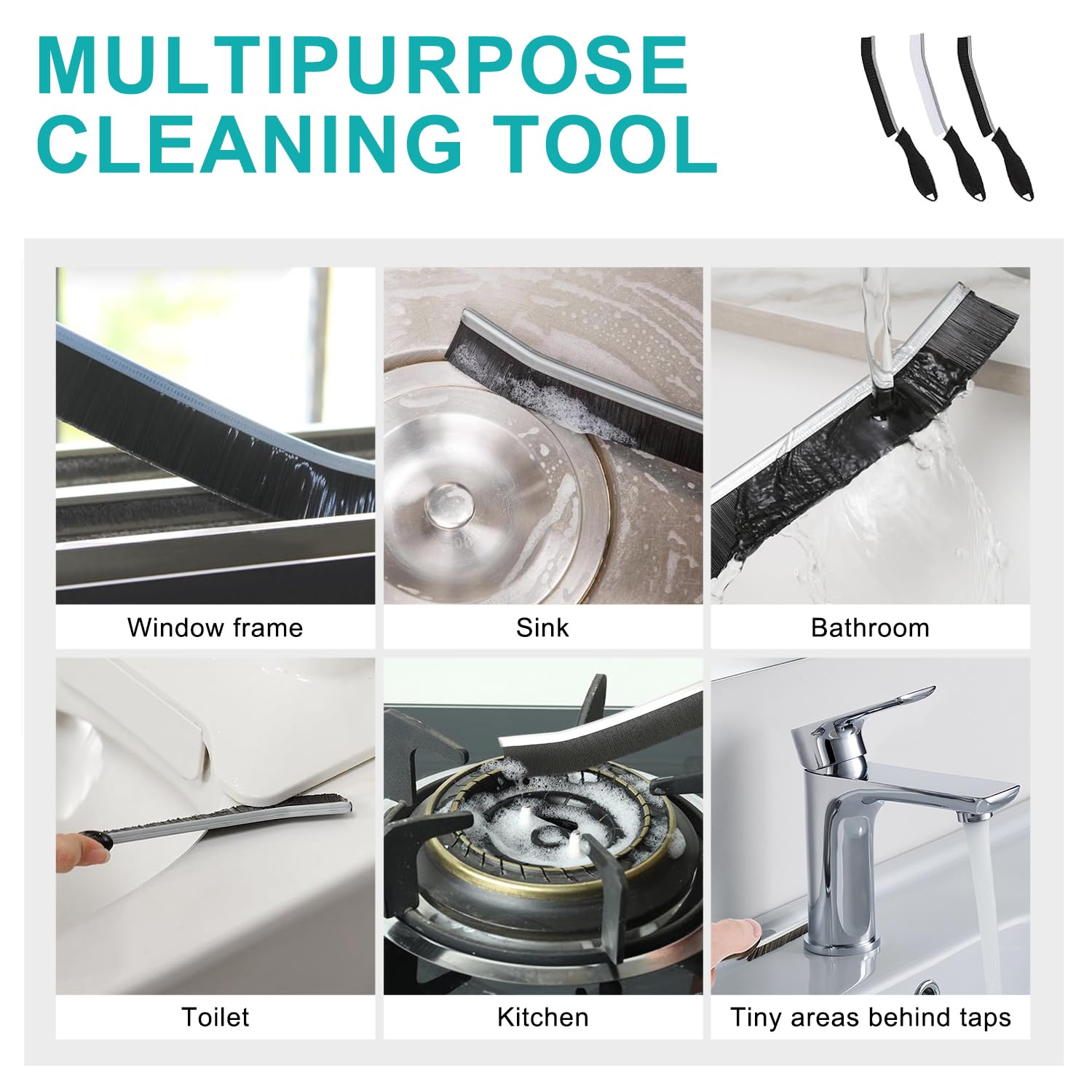 Xemnys Kit di spazzole per la pulizia delle fessure, strumento per la pulizia delle veneziane, per finestre e porte scorrevoli, strumenti per la pulizia di piccoli spazi, bagno, cucina
