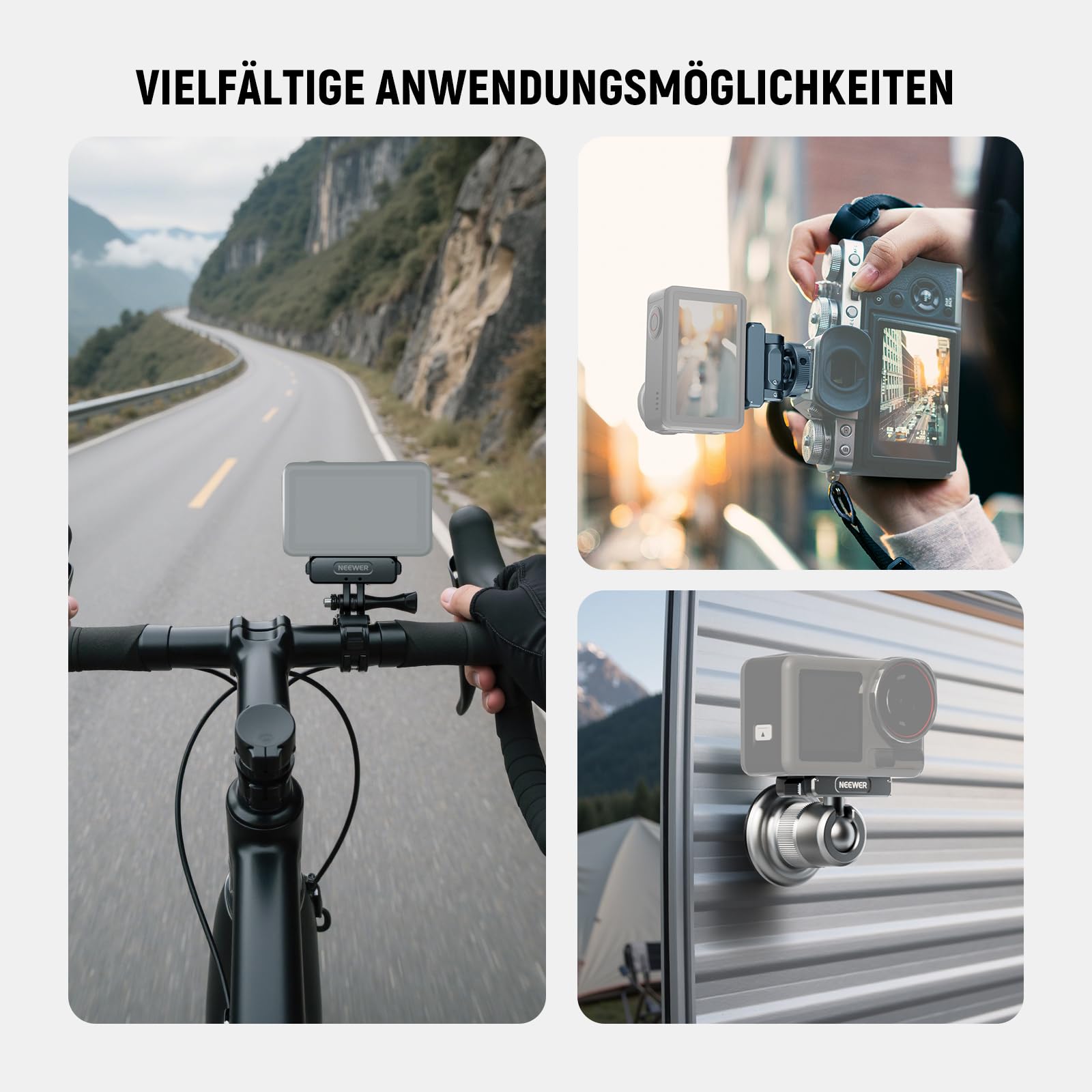 NEEWER Actionkamera Zubehörset, kompatibel mit DJI Osmo 360 / Action 5 Pro/4/3, Kaltschuhhalterung, Schnellwechsel Magnethalterung und Kugelkopfadapter, AC011+AC012+ AC013, Dunkelgrau