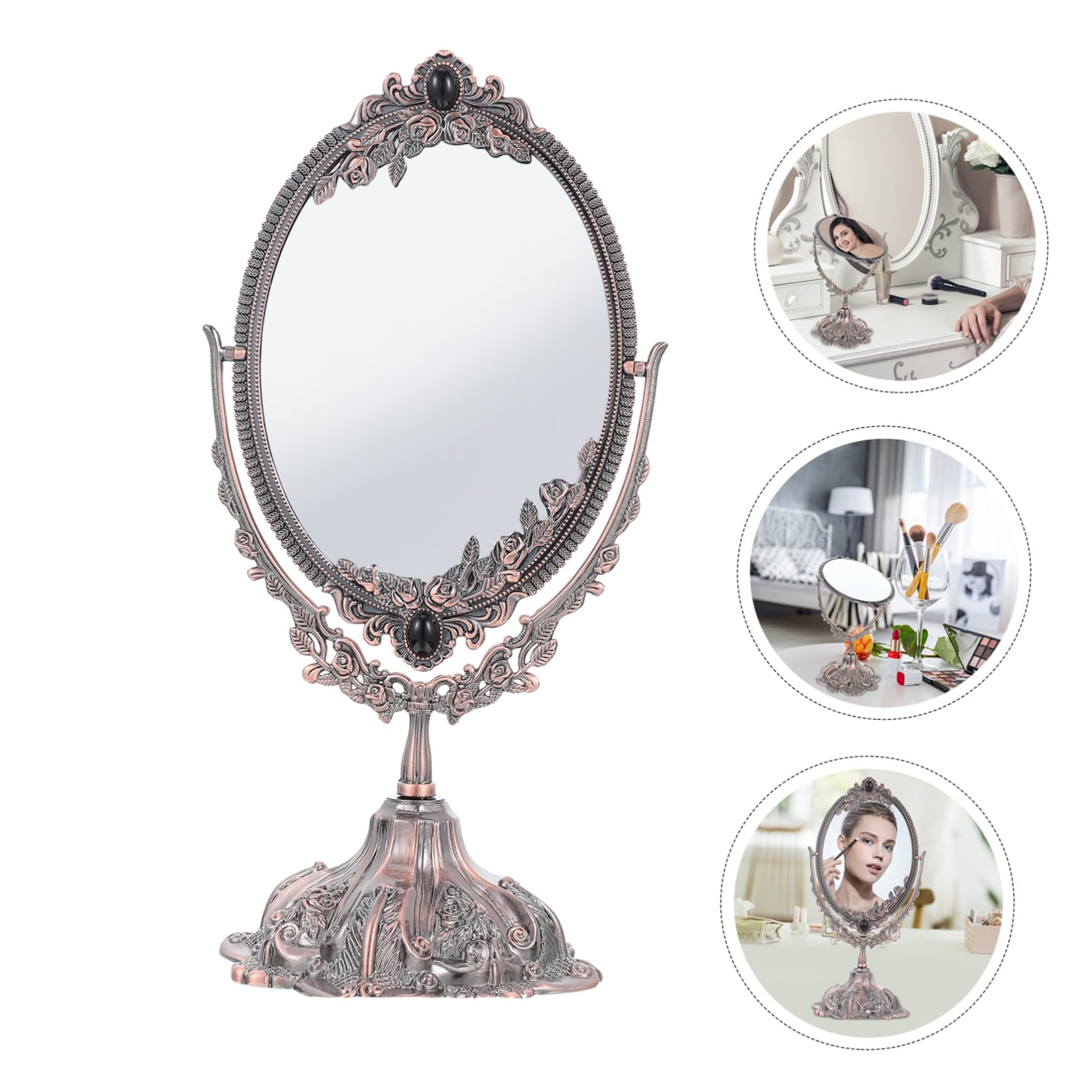Doppelter Kosmetikspiegel Im Vintage-Stil Eleganter Doppelter Tischspiegel Für Hochzeiten Und Makeup Robustes Leichtes Design Rotkupfer Für Schlafzimmer Und Schminktische