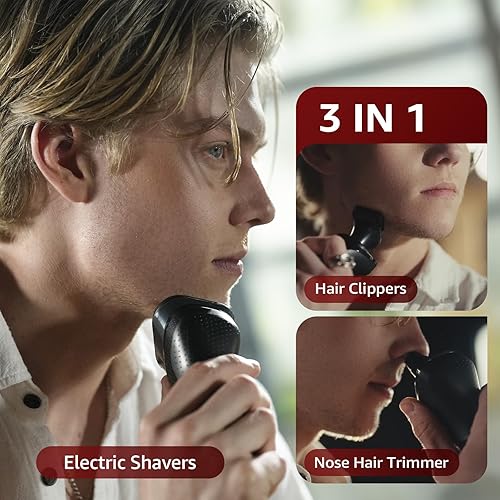 Miniatura 3 de Potente afeitadora eléctrica 3 en 1 para hombres una herramienta de aseo impermeable IPX7 con carga turbo para cara, barba y nariz