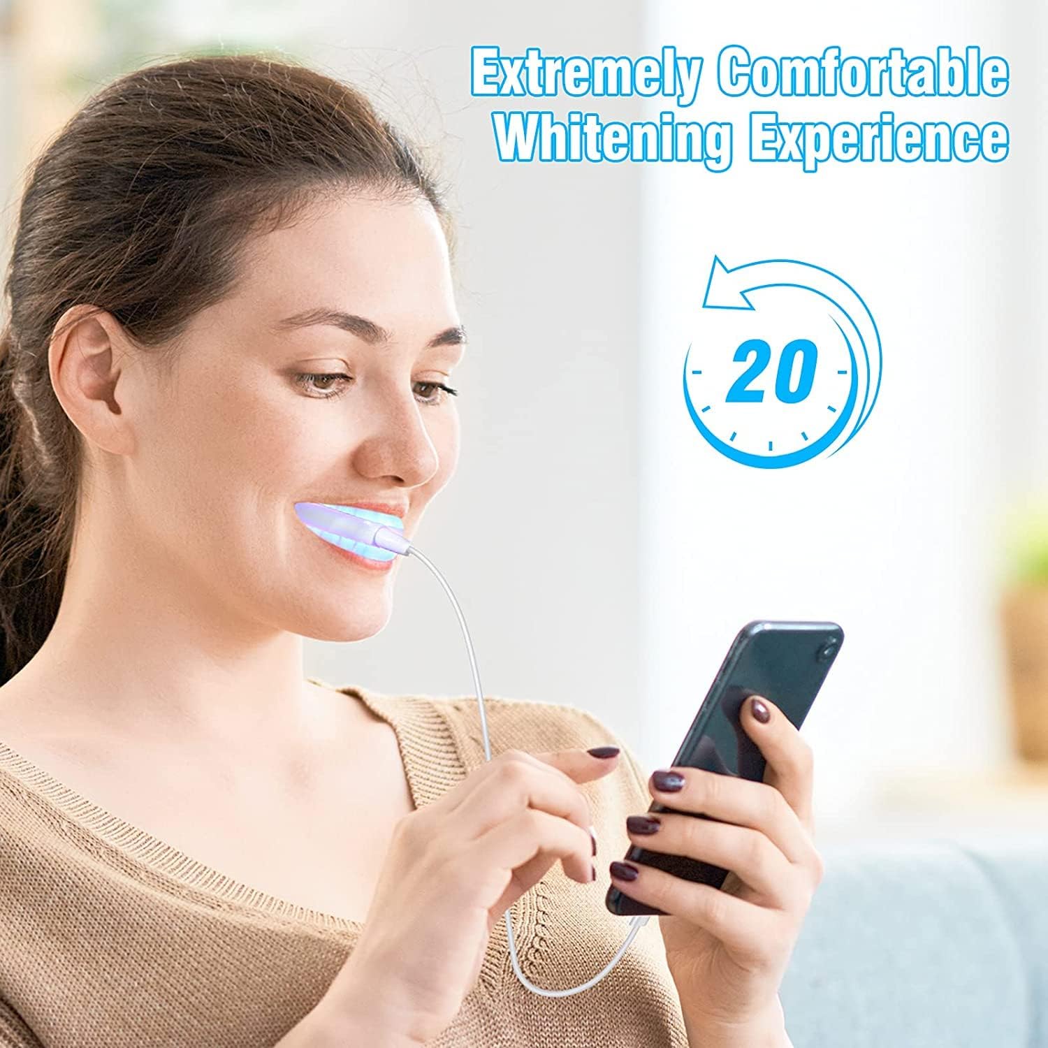 Teeth Whitening Kit Tooth Whitener - DOUCEUR Dental Bleaching System Professional with 16X LED Mouth Tray Light 5Pcs Whiting Gel Pen for Purely Whitening of Sensitive Teeth