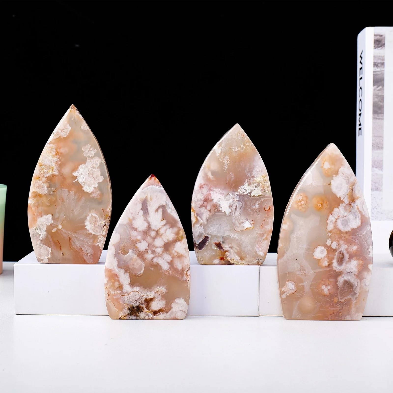 FOPURE 1PC Cherry Agate Crystal Hand-Carved Flame Shaped Stone Figurines Collection Home Decor (Size : 100-200g)