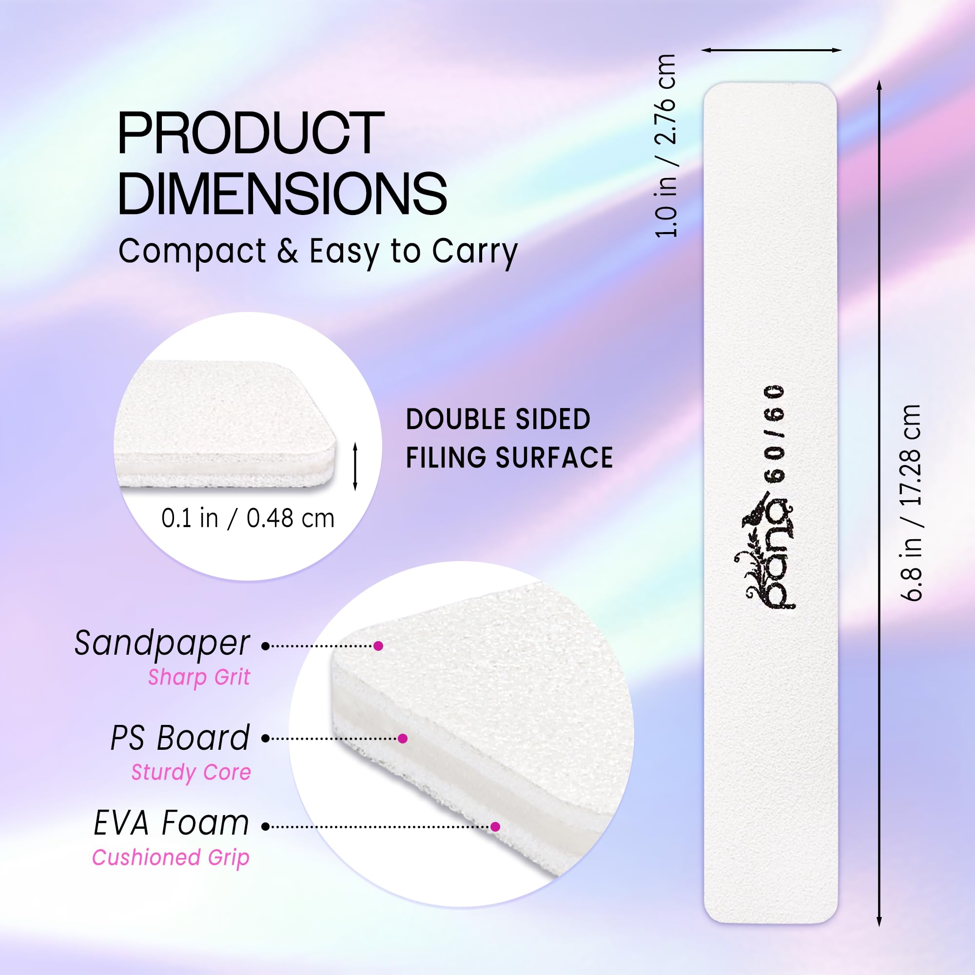 PANA Jumbo - Lima per unghie a doppia faccia per manicure, pedicure, unghie naturali e acriliche, 10 pezzi, colore: Bianco (grana 60/60)
