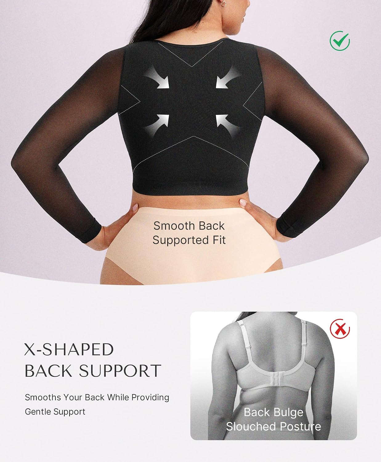 SHAPELLX Compression Top with Arm Compression Sleeves Front Closure Shapewear Bra Back Smoothing