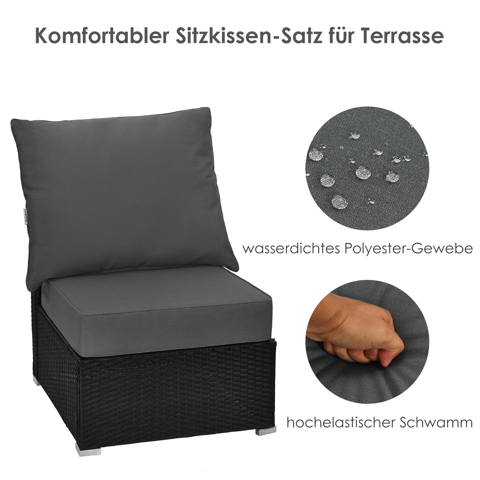 COSTWAY Polster für Gartenmöbel, Sitzkissen 60 x 60 x 15 cm + Rückenlehne 60 x 40 x 20 cm, Gartenstuhl Auflagen, Outdoor Sitzpolster Sitzauflage Stuhlauflagen Auflagen für Rattanmöbel (Grau)