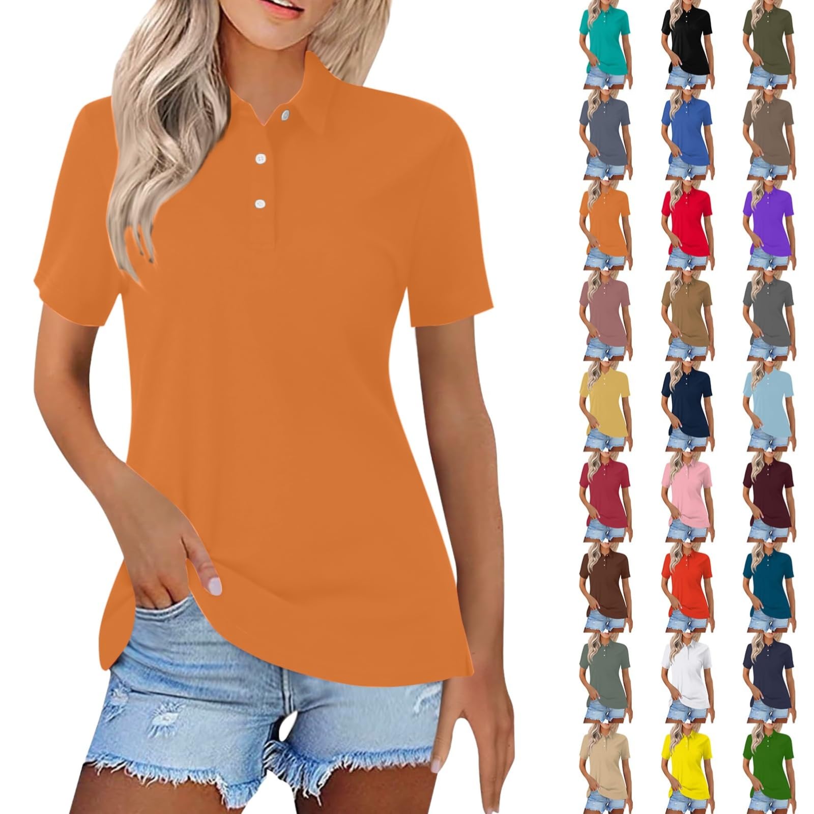 APRDFEU Women's Polo Shirt Short Sleeve Cotton Collared Top Lightweight Breathable Regular Fit Golf Tennis Casual Summer Tee
