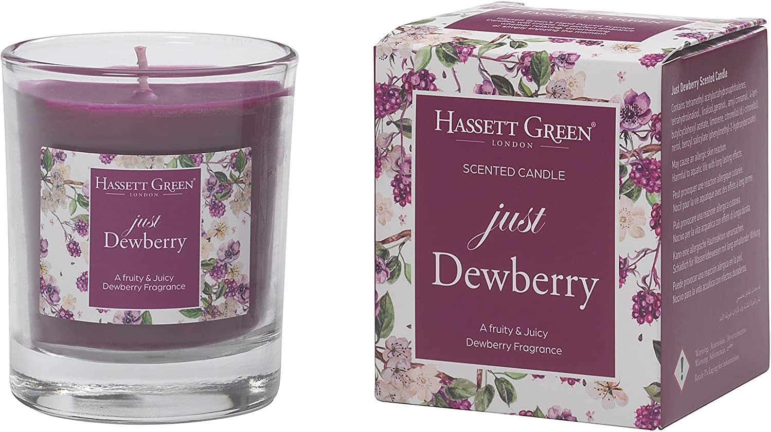 Hassett Green London - Just Dewberry Scented Candle in a Glass Tumbler, 150g Boxed, Purple, 6.5 cm x 8.5 cm
