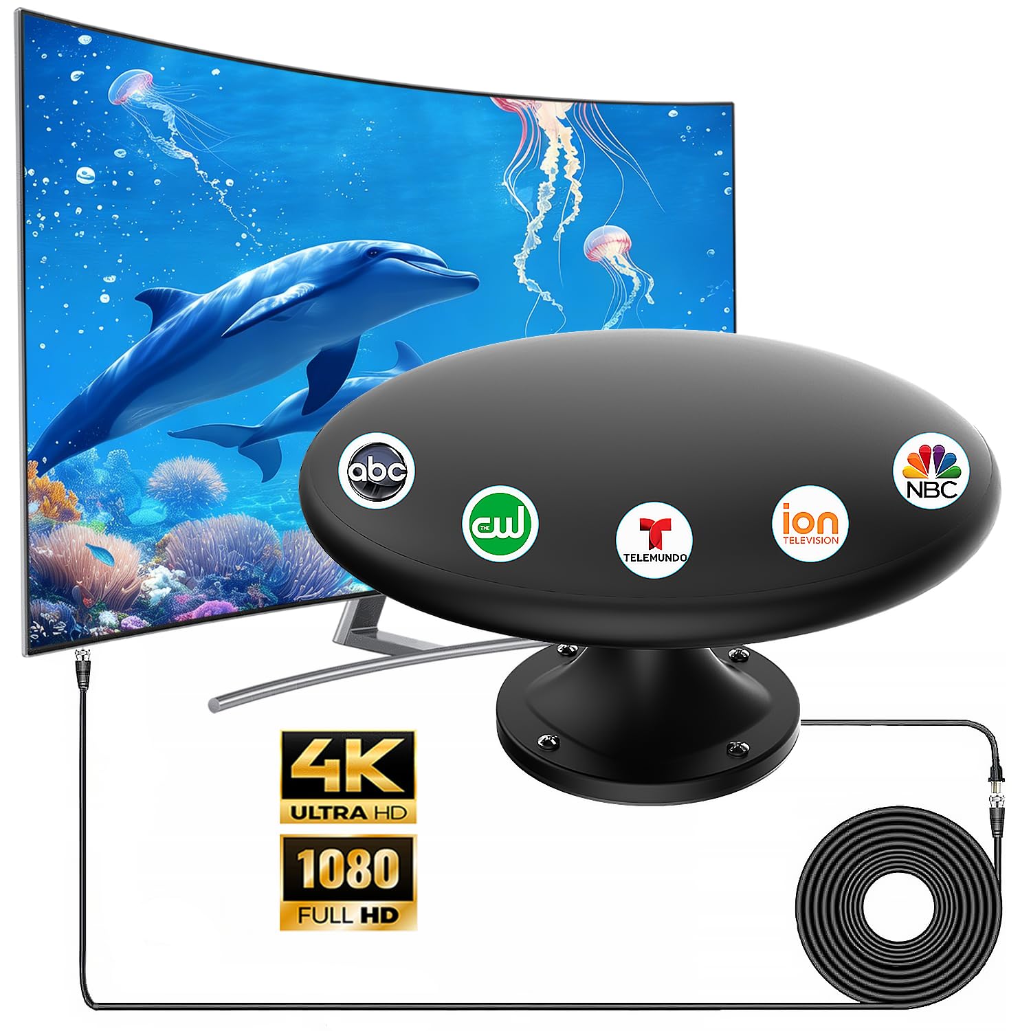 Antena de TV externa para Smart TVs, suporte de teto de antena digital HD TV RV, VHF/UHF