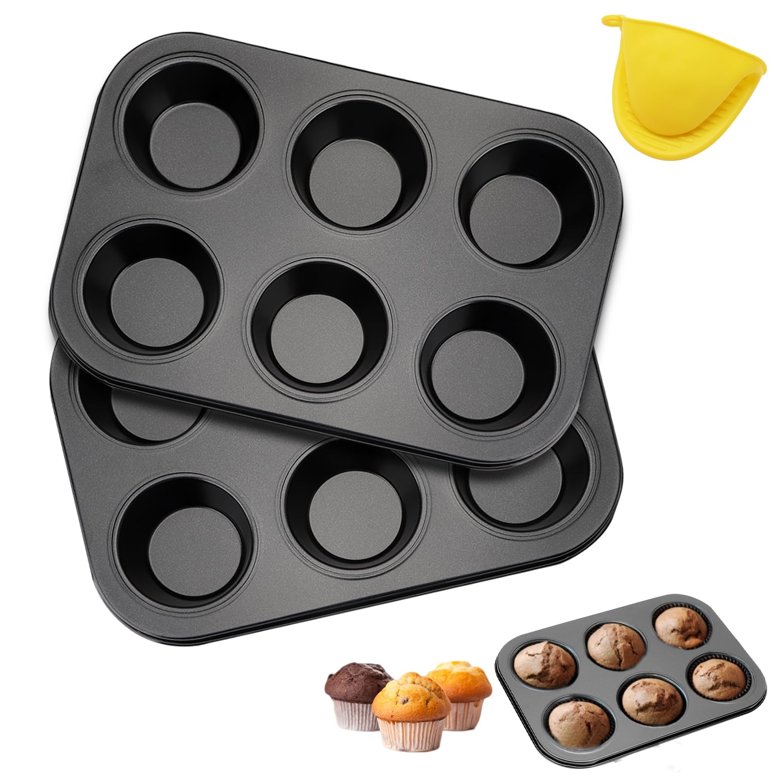 Muffin-Backform Set 2-teilig – 6er Antihaft-Blech Aus Kohlenstoffstahl Für Cupcakes, Brownies & Mini-Kuchen