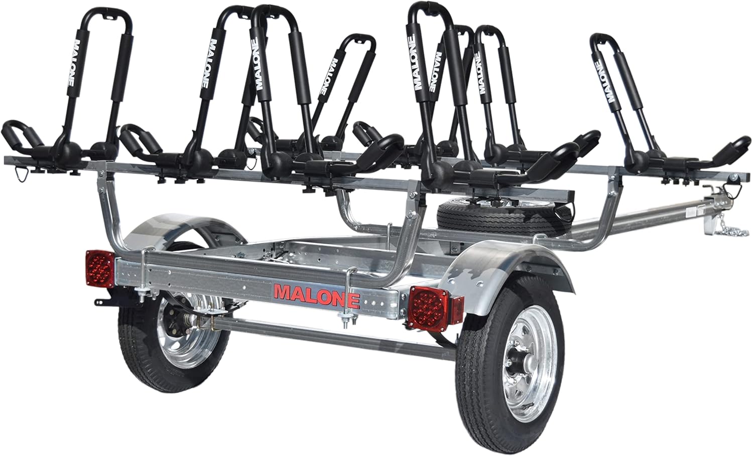Malone MPG462G2 MicroSport 4 Kayak Trailer with 4 J-Rack Kayak Carriers & Spare Tire | 20' / 800 lbs Capacity | Fully Submersible | Marine Grade Galvanized Steel Construction
