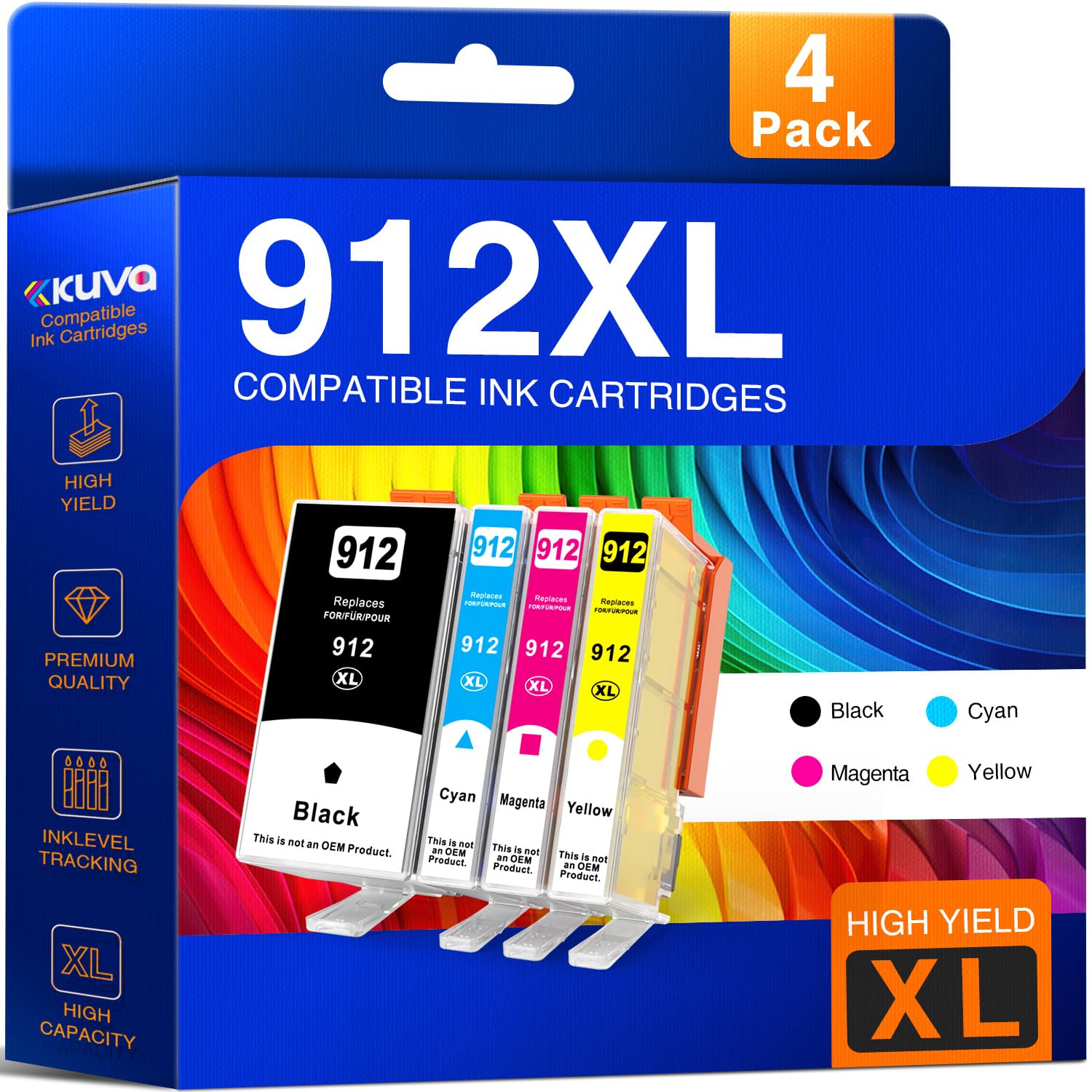 Kuva Cartucce d'inchiostro 912XL Alta Capacità Compatibili - Sostituzione per 912XL BCMY Adatte per OffceJet 8012/8014/ 8015/8017 OffceJet Pro series 8022/8023/ 8024/8025 (4 Pacchetti)