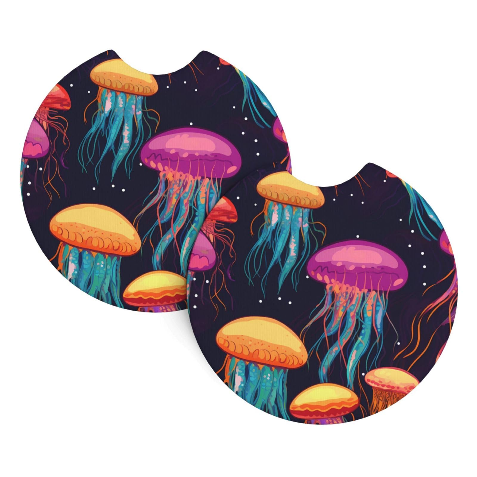 Colored Jellyfish Printed Two Sets of Anti Slip and Waterproof Beverage mats for General Purpose car Coasters