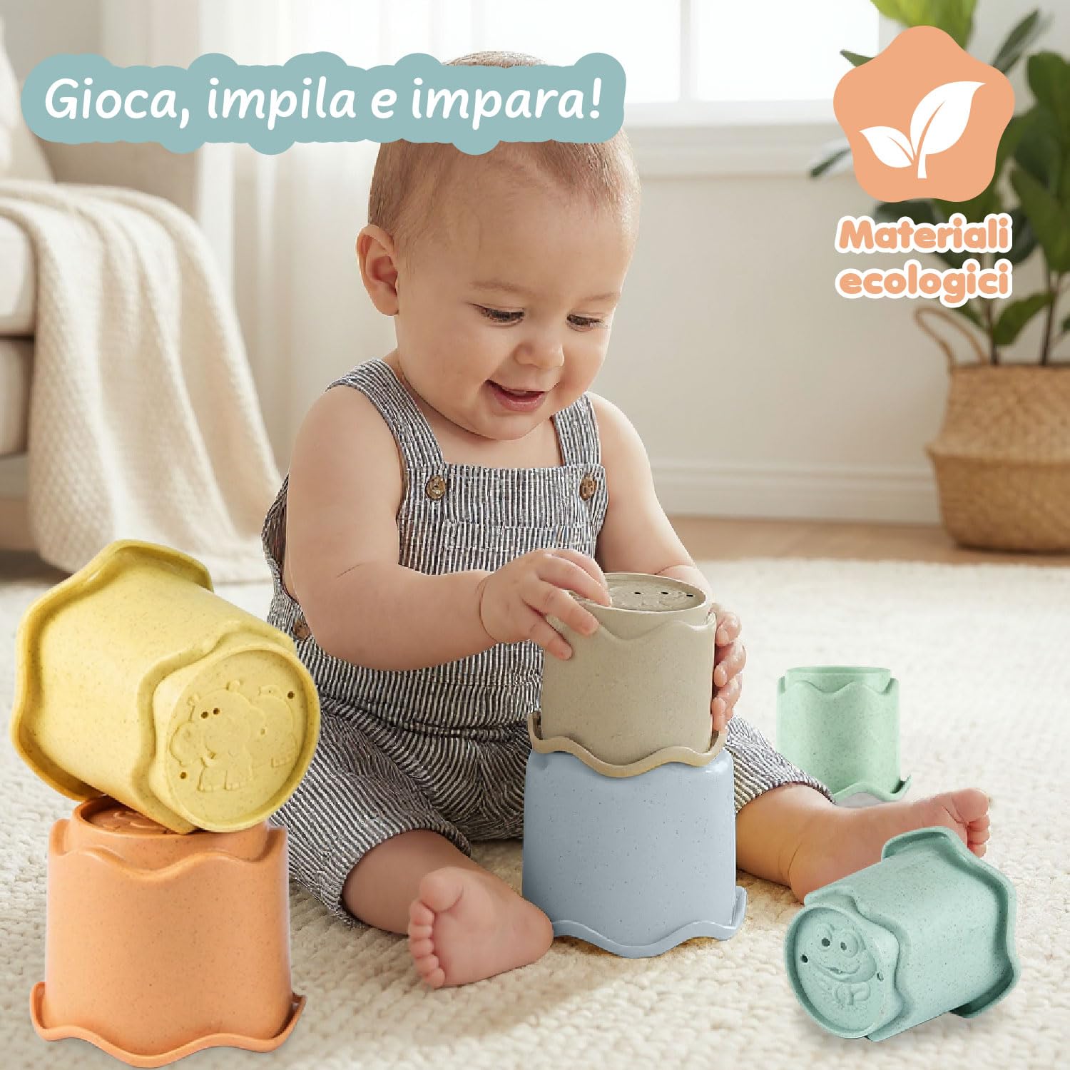 Science4you Bicchieri Impilabili Neonato 3 in 1 – Gioco Impilabile con 6 Bicchieri, Bagno Spiaggia Interno, 6 9 12 Mesi+