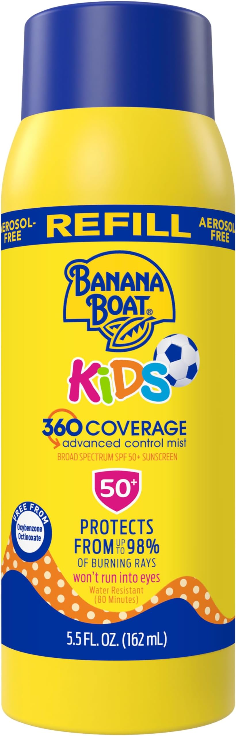 360 Coverage Kids Sunscreen Mist SPF 50 Refill | Kids Spray Sunscreen, Non Aerosol SPF 50 Spray, Childrens Sunblock, 360 Coverage Refill, 5.5Fl Oz