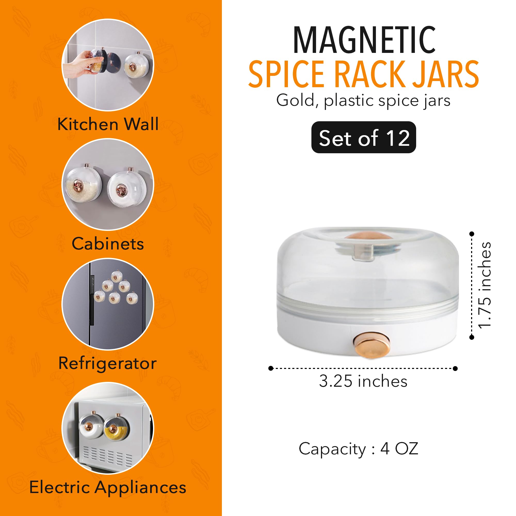 Set di 12 barattoli magnetici per spezie per frigorifero, contenitori magnetici per spezie con coperchio shaker, barattoli bianchi da 113,4 g