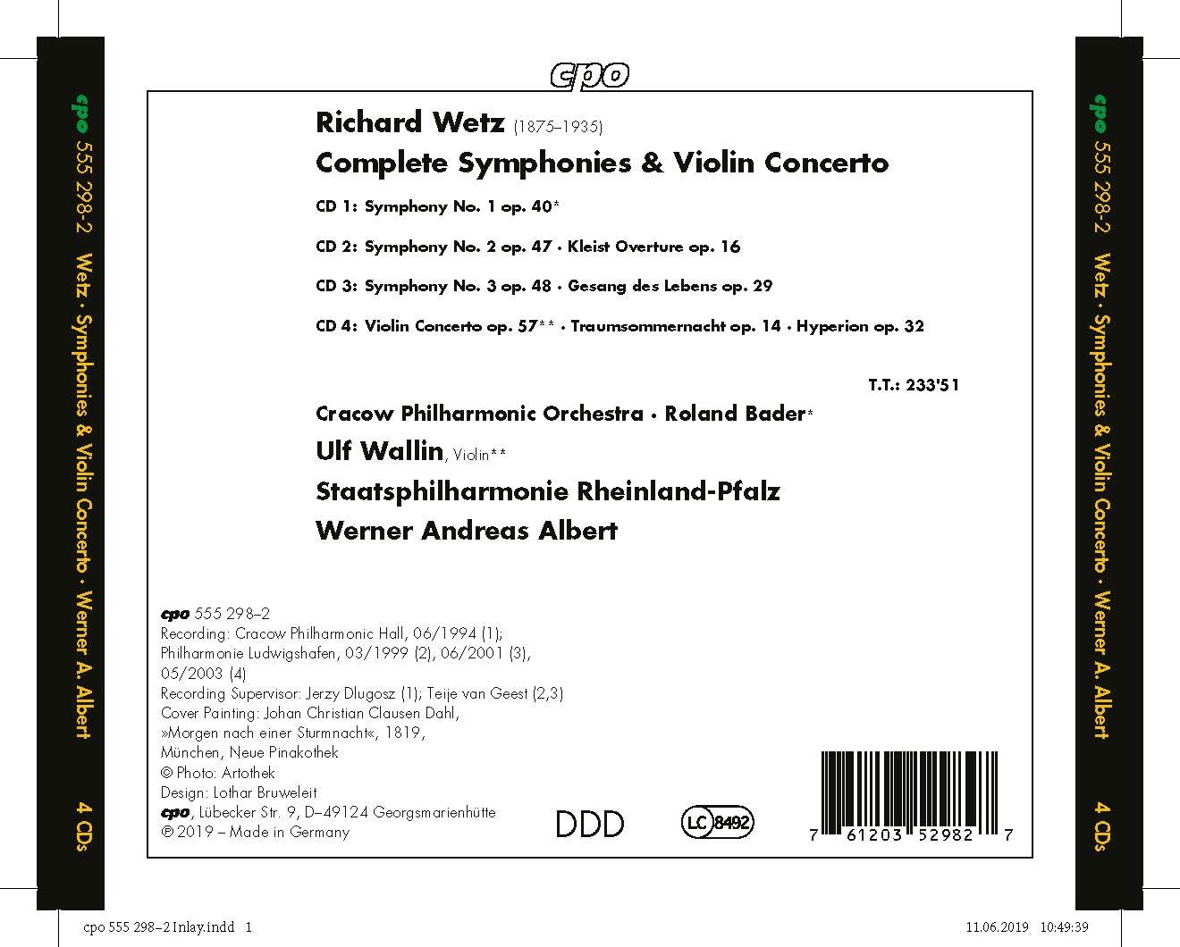 Richard Wetz: Complete Symponies and Violin Concerto
