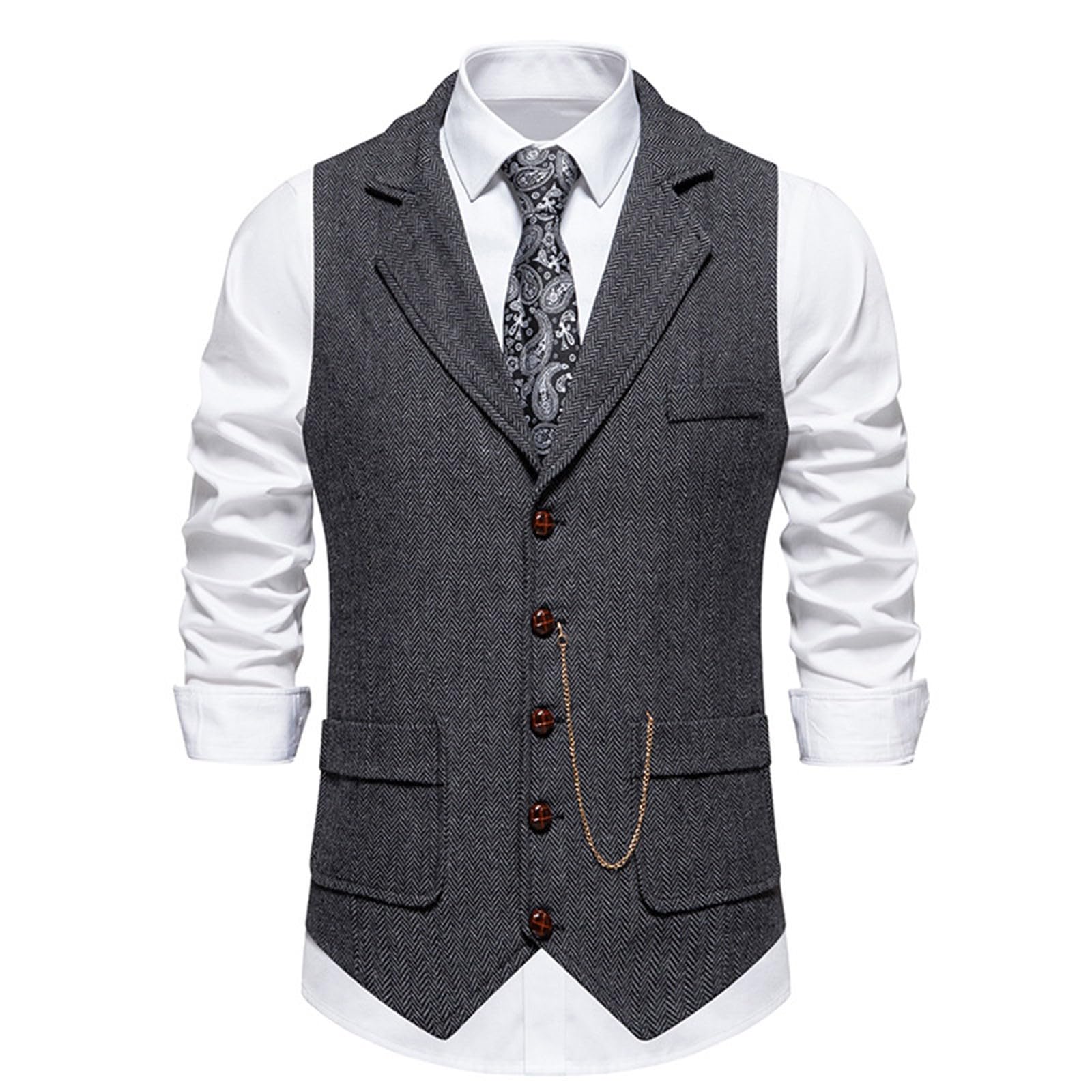 Gilet da uomo per lavoro, casual, da uomo, elegante, scollo a V, per occasioni con tasche sul petto, gilet da uomo con bottoni, tinta unita, per il tempo libero, il lavoro, le feste