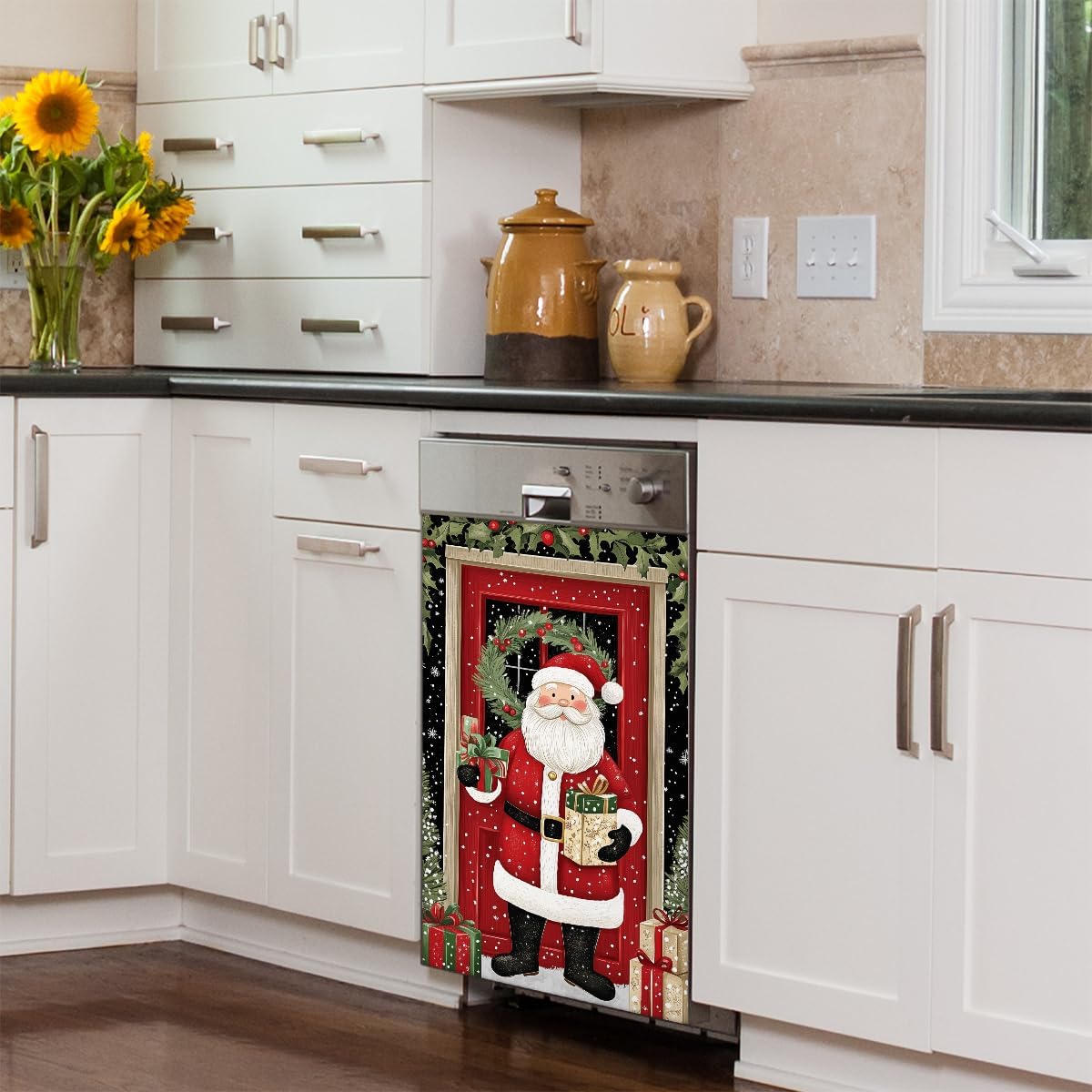 Christmas Old Man Gift Decoration Dishwasher Magnet Cover, Dishwasher Panel Scratch Resistant Decorative Magnets for Home Kitchen Utensils Decal Refrigerator Decoration 23 x 26 Inch,a-332