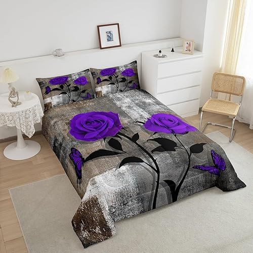 Miniatura 3 de Erosebridal Juego de edredón de acuarela tamaño Queen, juego de ropa de cama de color marrón grunge y blanco degradado para adultos, romántico