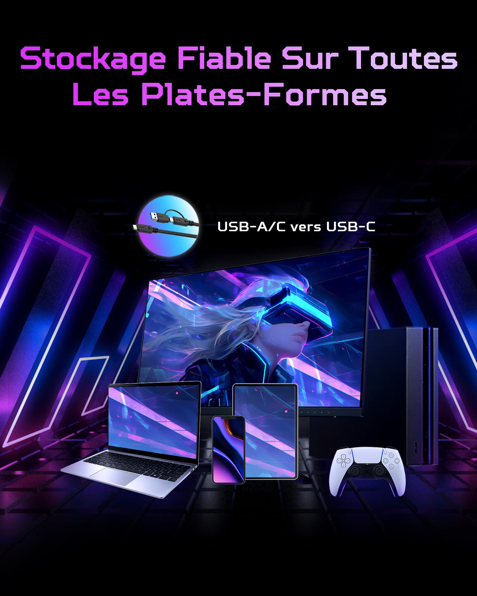 Predator Acer GP30 Disque SSD Externe 1 to, jusqu'à 2000 Mo/s en Lecture, avec éclairage RGB Dynamique pour Smartphones, tablettes, PC et PS5