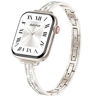 Adorve Slim Gold Bands Compatible with Apple Watch Bands for Women 38mm 40mm 41mm 42mm 44mm 45mm 46mm, Cute Dressy Thin Bracelet Stainless Steel Metal Strap for iWatch Bands Series 11 10 9 8 7 6 5 4 3 SE - Amazon product rated Grade A