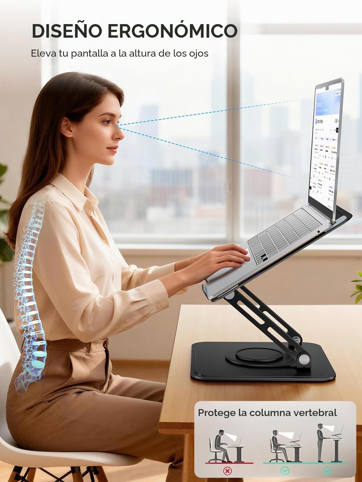 tounee Soporte para Laptop, Soporte Ajustable con Base Giratoria de 360°, Elevador Ergonómico para Laptop, Compatible con MacBook Pro Air y Laptops de 10-16" - Negro