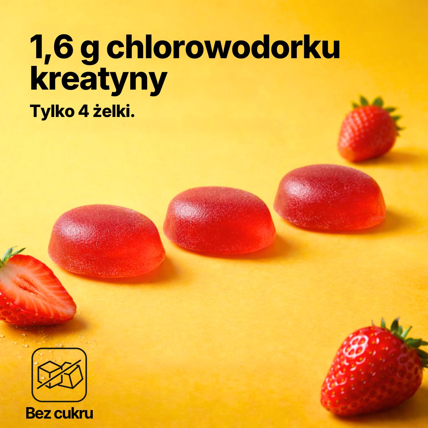 Kreatyna HCl Żelki – 1600 mg czystej Kreatyny HCl ≈ 5000 mg Monohydratu – Wegańskie, Bez Cukru, Wysoka Przyswajalność – Siła, Energia & Regeneracja – Produkcja UE – 120 Żelków