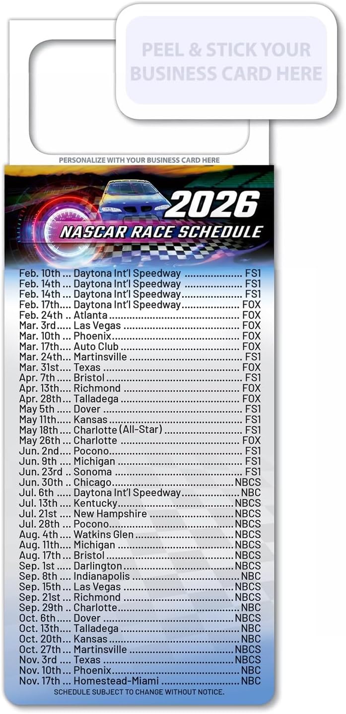 2026 Nascar Racing Schedule Calendar Magnet - 100 Pack - Peel & Stick Business Card - Refrigerator Magnet - Promotional Item for Small Business & Real Estate Agents